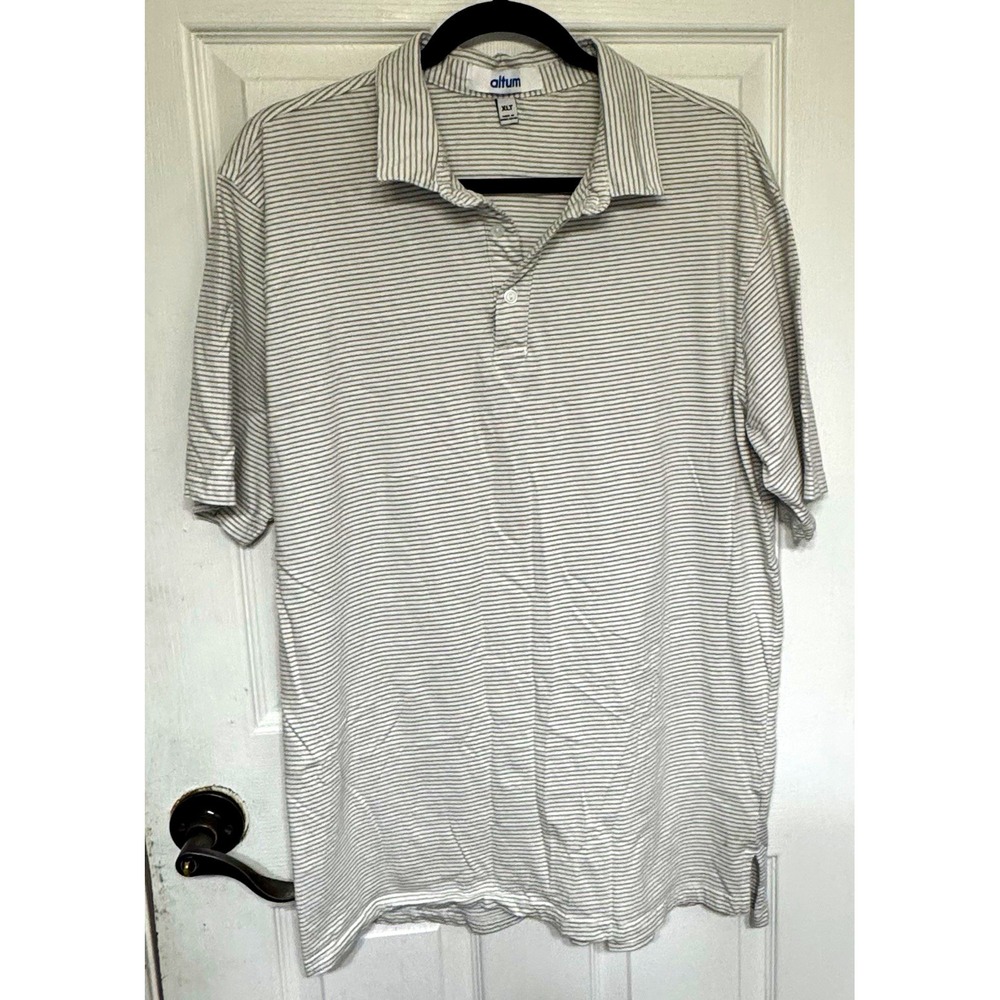 Altum Men's Polo Shirt XLT Big & Tall White/Gray Striped Pima Cotton Short
